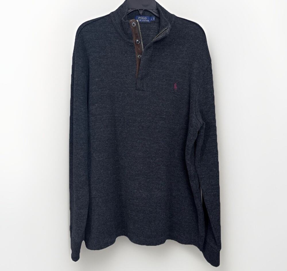 Polo Ralph Lauren Men’s Size Large 1/4 Zip Leather Buttons 100% Cotton